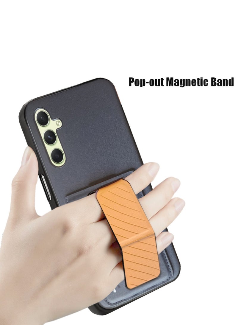Techie Aesthetic Fashion Frosted Finished PU Leather Card Holder with Magnetic Secure Hand Grip Kickstand Back Cover Case for Samsung Galaxy A04s – Navy Blue / Brown  - Image 5