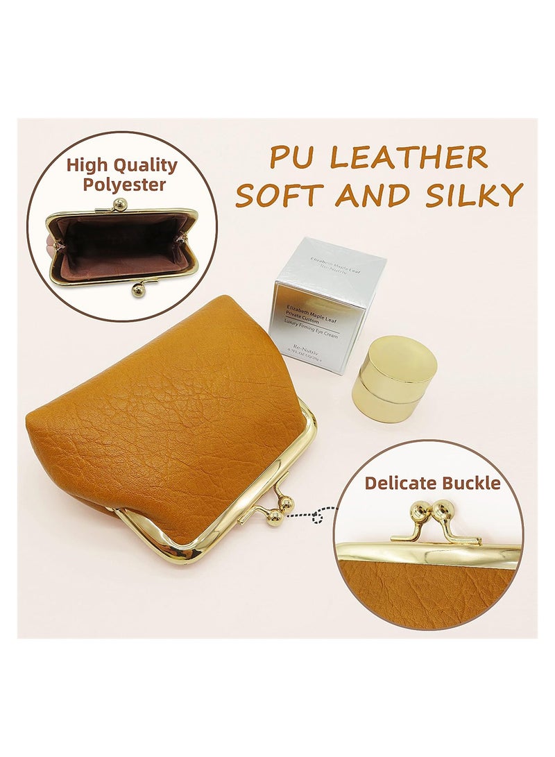 Excefore Coin Purse, 2Pcs Small PU Leather Change Purse, Coin Purse Wallet with Clasp, Cute Vintage Wallets Small Money Bag for Woman Kids Girls (Black+Brown) - Image 4