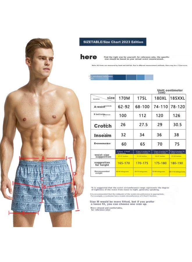 Bxman Loose Men's Underwear, Men's Boxer Briefs, Pure Cotton Woven Aro Pants, Mid-rise Pajama Pants, 4-pack, 915 Set, 170m - Image 5