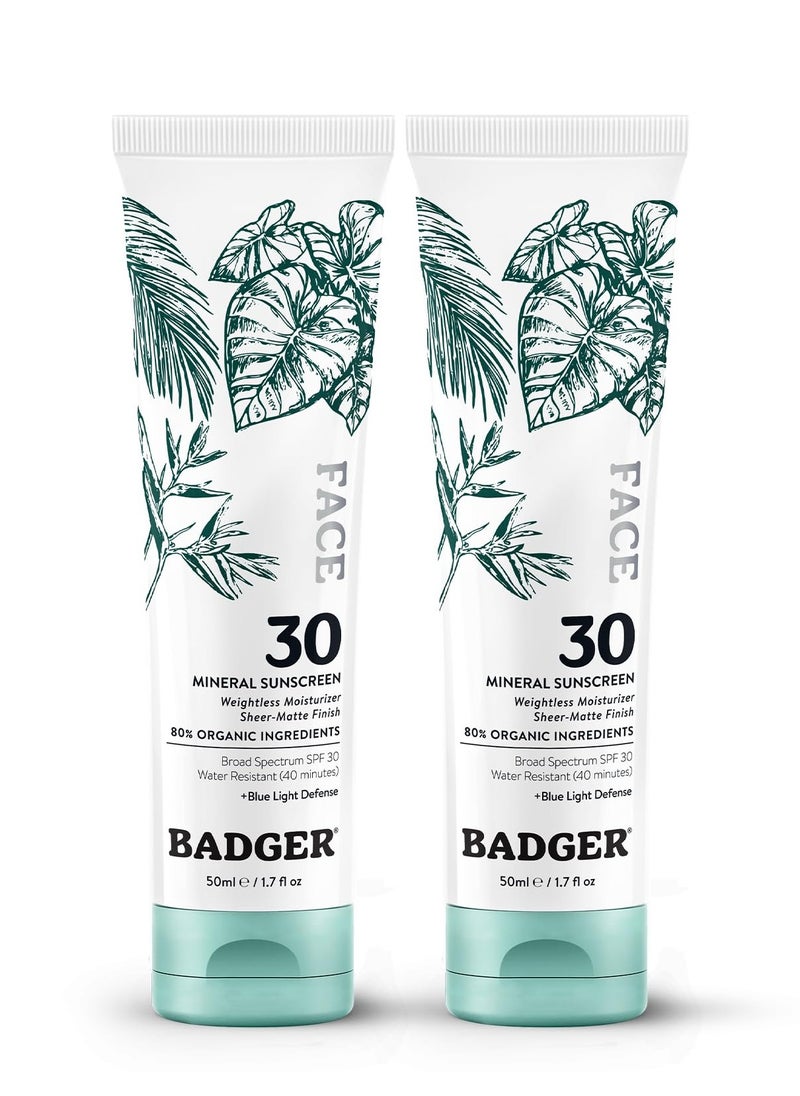 Badger Badger Mineral Face Sunscreen with Zinc Oxide, Sunblock Face Lotion Moisturizer with SPF 30, Vegan, Unscented, Lightweight Mineral Sunscreen for Face, 1.7 fl oz (2 Pack)  - Image 1