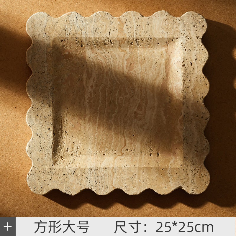 Natural cave stone tray hotel model room storage tray marble special-shaped tray home decoration ornaments Square large size 25*25