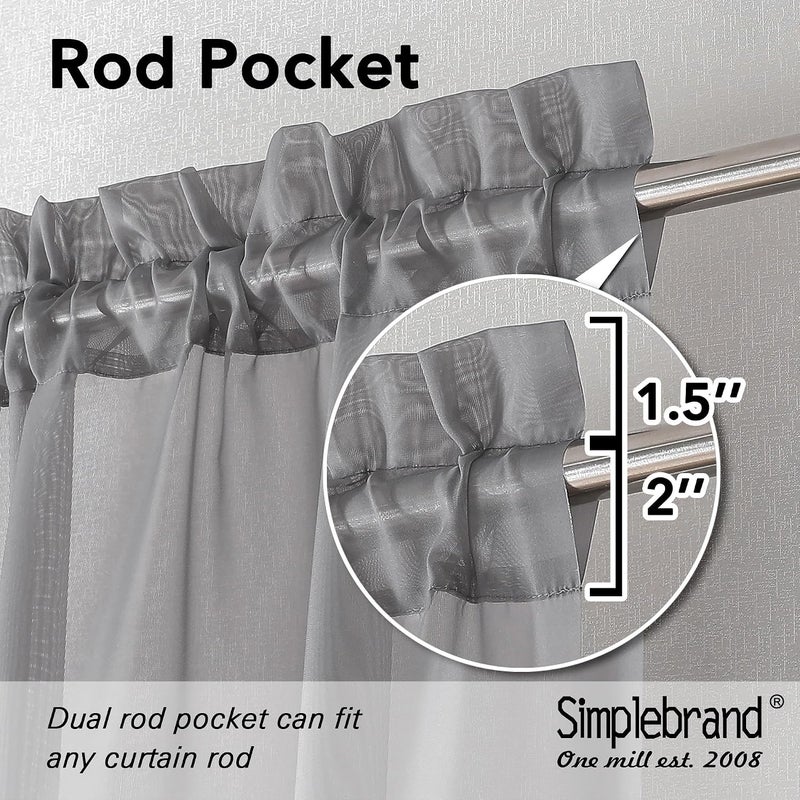 SimpleBrand Grey Short Sheer Curtains 45 Inch Length for Small Windows, Rod Pocket 2 Panels Set Solid Voile Drapes Window Sheer Curtains for Bedroom Bathroom Kids Room Kitchen, 42x45 Inch, Gray - Image 2
