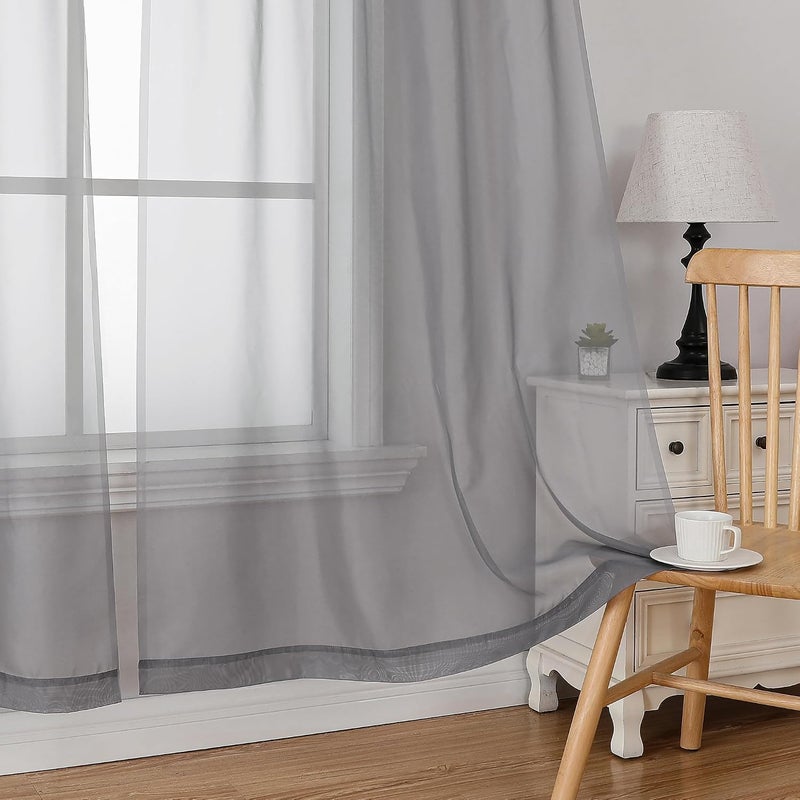 SimpleBrand Grey Short Sheer Curtains 45 Inch Length for Small Windows, Rod Pocket 2 Panels Set Solid Voile Drapes Window Sheer Curtains for Bedroom Bathroom Kids Room Kitchen, 42x45 Inch, Gray - Image 4