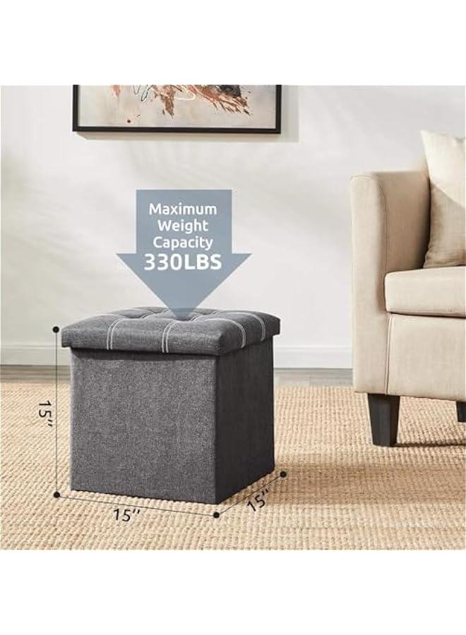 HOOKOR Durku Storage Stool,Foldable Storage Ottoman Box,Padded Seat for Dorm Living Room,Versatile Space-Saving Storage Toy Box,for Bedroom Hallway (Grey, 38 * 38 * 38cm) - Image 3