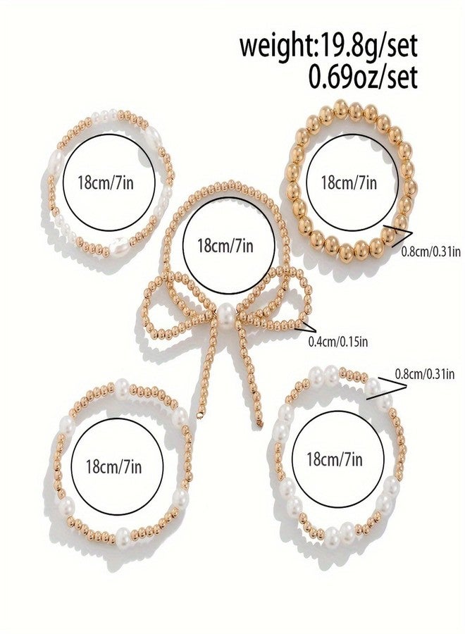 MIFYNN Gold Bow Bracelet for Women Gold Beaded Bracelets Stretch Bead Ball Bracelets Pearl Stackable Bracelets Adjustable Gold Jewelry for Women - Image 5