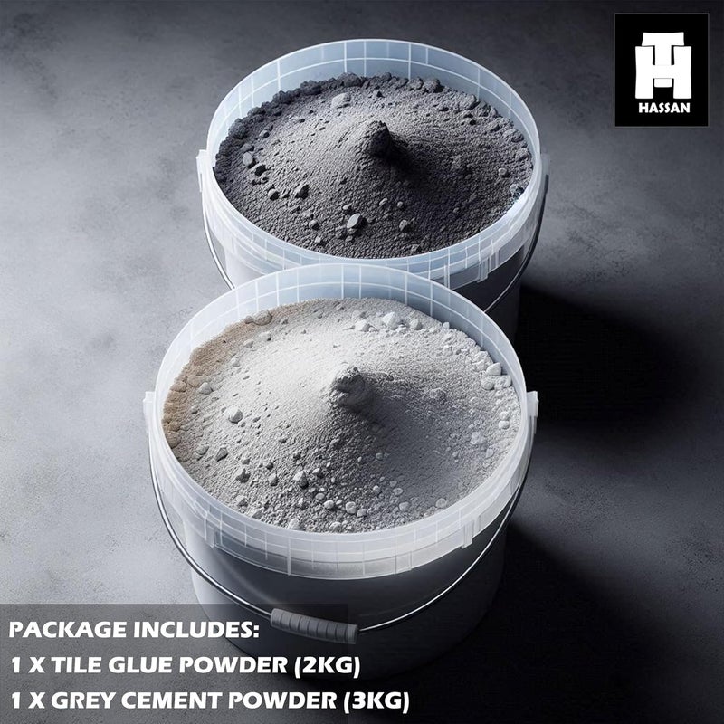 Hassan Ceramic Tile Glue & Cement Mix Combo - 2kg Tile Glue Powder, 3kg Grey Cement, Mason Trowel - Image 2