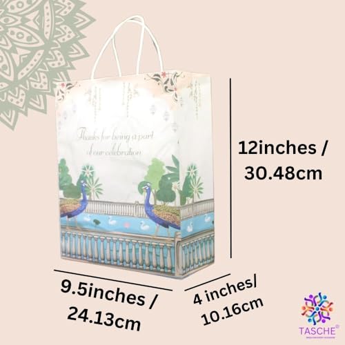 TASCHE Indian Wedding Peacock Design Paper Bags For Return Gifts | Weddings | Birthday | Holiday Presents (Pack Of 24) - Multicolor - Image 4