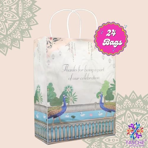 TASCHE Indian Wedding Peacock Design Paper Bags For Return Gifts | Weddings | Birthday | Holiday Presents (Pack Of 24) - Multicolor - Image 5