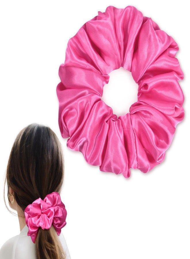 CEELGON Hot Pink Big Satin Scrunchie6.5 Inches Jumbo Scrunchies Silky Hair Ties Oversized Ponytail Holderfor Thick Curly Hair Extra Large Hair Accessories for Women (Hot Pink) - Image 1