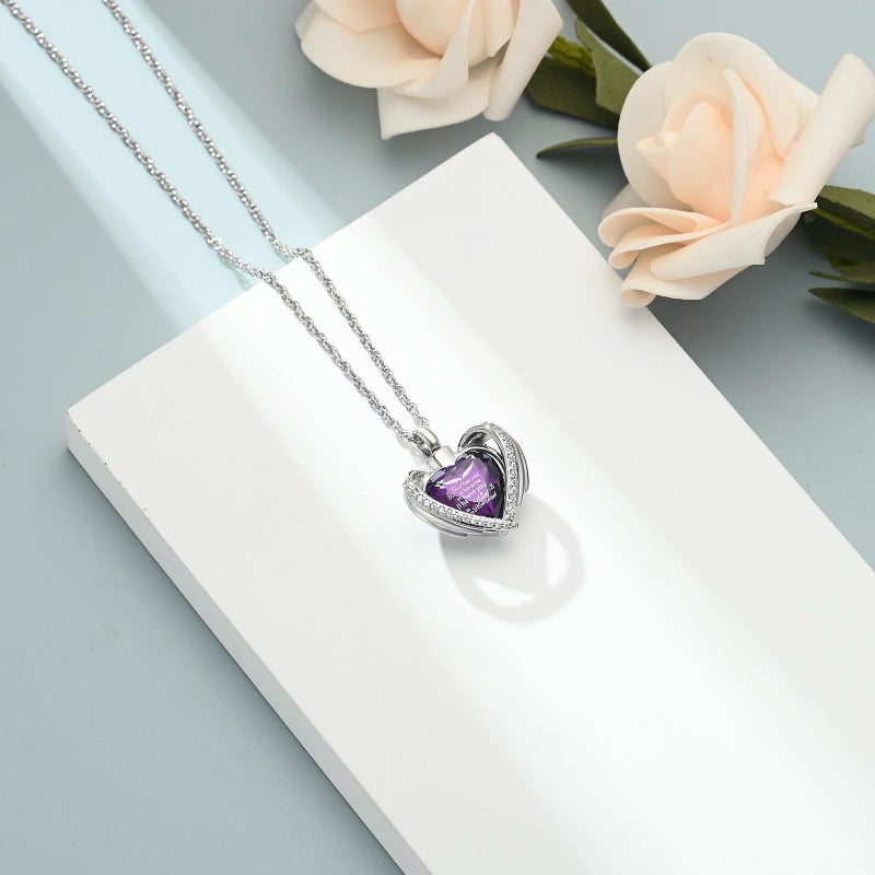 shajwo Cremation Jewelry Crystals Heart Urn Necklace for Ashes for Women Men Keepsake Pendant Memorial Locket Ash Holder,Purple - Image 3