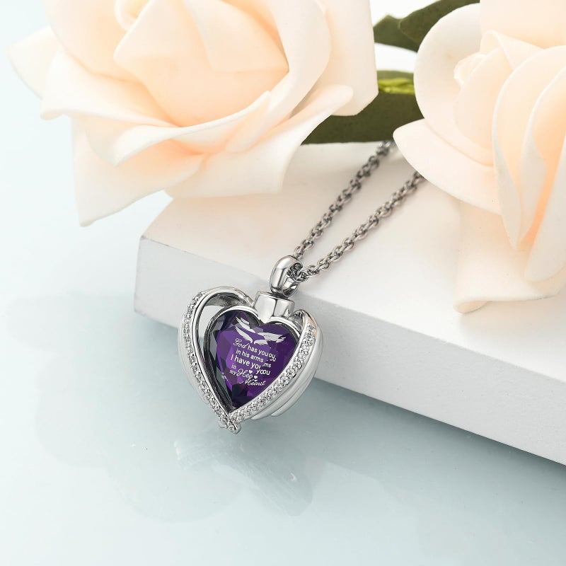 shajwo Cremation Jewelry Crystals Heart Urn Necklace for Ashes for Women Men Keepsake Pendant Memorial Locket Ash Holder,Purple - Image 2