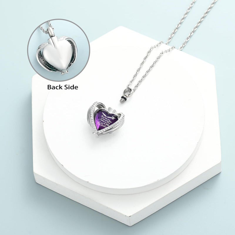 shajwo Cremation Jewelry Crystals Heart Urn Necklace for Ashes for Women Men Keepsake Pendant Memorial Locket Ash Holder,Purple - Image 4