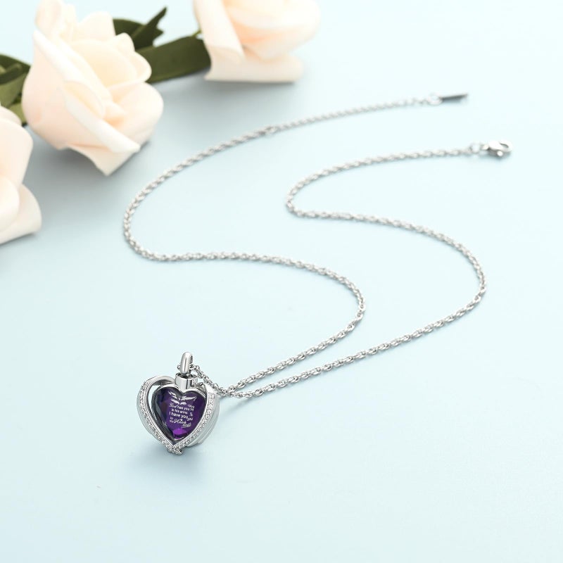 shajwo Cremation Jewelry Crystals Heart Urn Necklace for Ashes for Women Men Keepsake Pendant Memorial Locket Ash Holder,Purple - Image 5