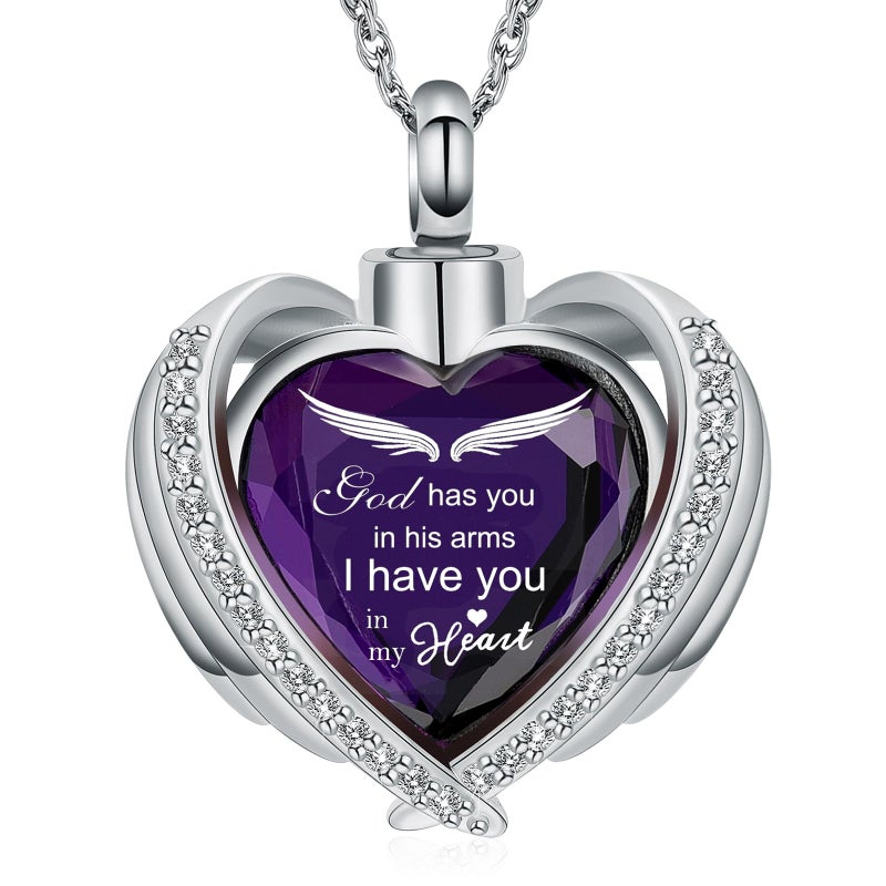 shajwo Cremation Jewelry Crystals Heart Urn Necklace for Ashes for Women Men Keepsake Pendant Memorial Locket Ash Holder,Purple - Image 1