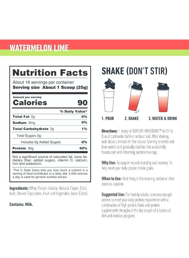 Isopure مسحوق البروتين، بروتين واي معزول شفاف، مشروب استعادة بعد التمرين، خالي من الغلوتين مع صفر سكر مضاف، نكهات - بطيخ ليمون، 16 حصة - Image 3