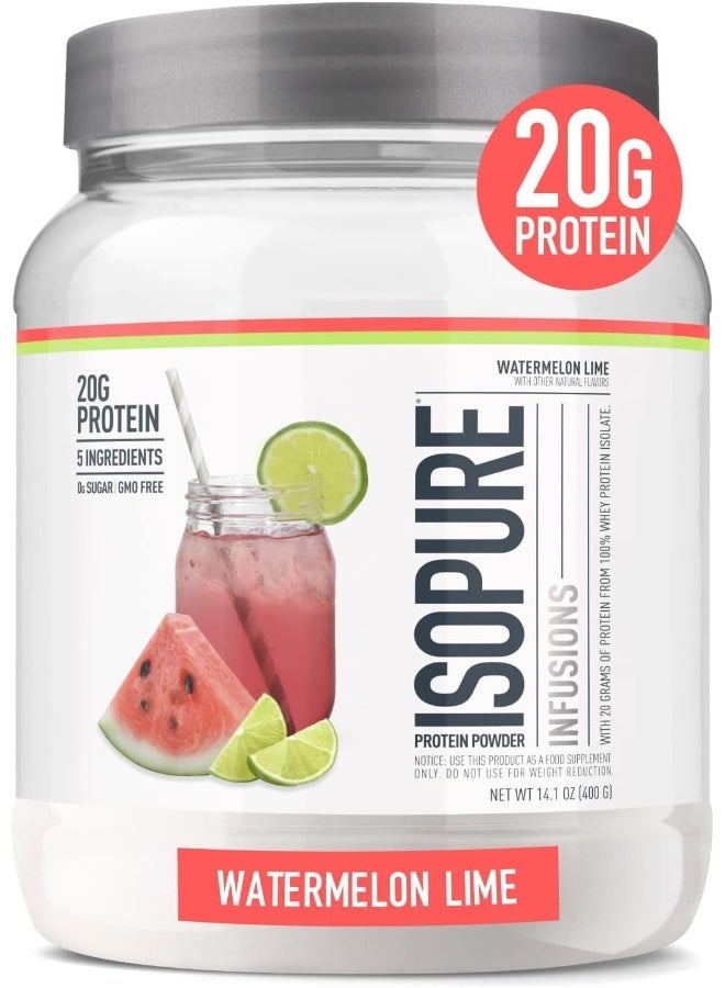 Isopure مسحوق البروتين، بروتين واي معزول شفاف، مشروب استعادة بعد التمرين، خالي من الغلوتين مع صفر سكر مضاف، نكهات - بطيخ ليمون، 16 حصة - Image 1