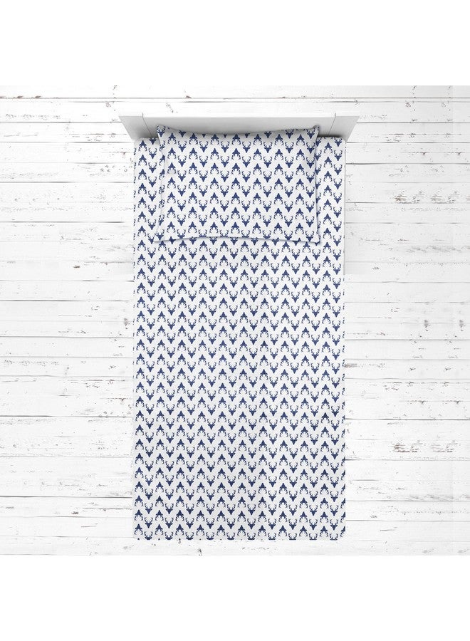 Bacati - 100% Cotton Muslin Tribal/Aztec 3 Piece Toddler Bed Sheet Set Includes Fitted Sheet, Top Sheet, and Pillow Case (Navy Bucks) - Image 4