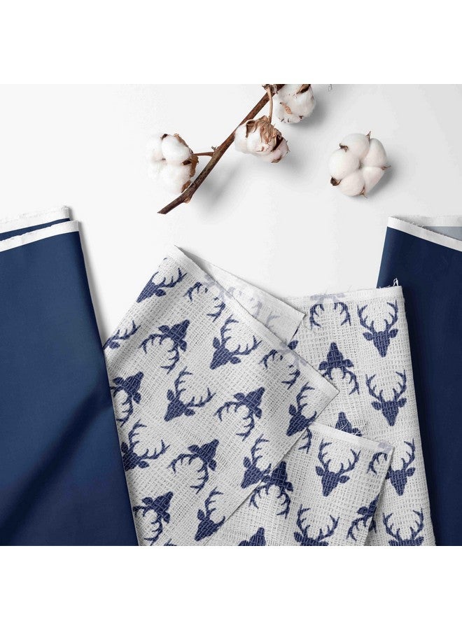 Bacati - 100% Cotton Muslin Tribal/Aztec 3 Piece Toddler Bed Sheet Set Includes Fitted Sheet, Top Sheet, and Pillow Case (Navy Bucks) - Image 2