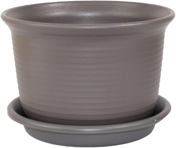 INKULTURE Plastic Round Flower Pots with Tray for Home Planters, Terrace, Garden Etc | Pack of 05 | Dark Grey | Size 8 Inch | for Home Indoor & Outdoor Gardening Plants - Image 3