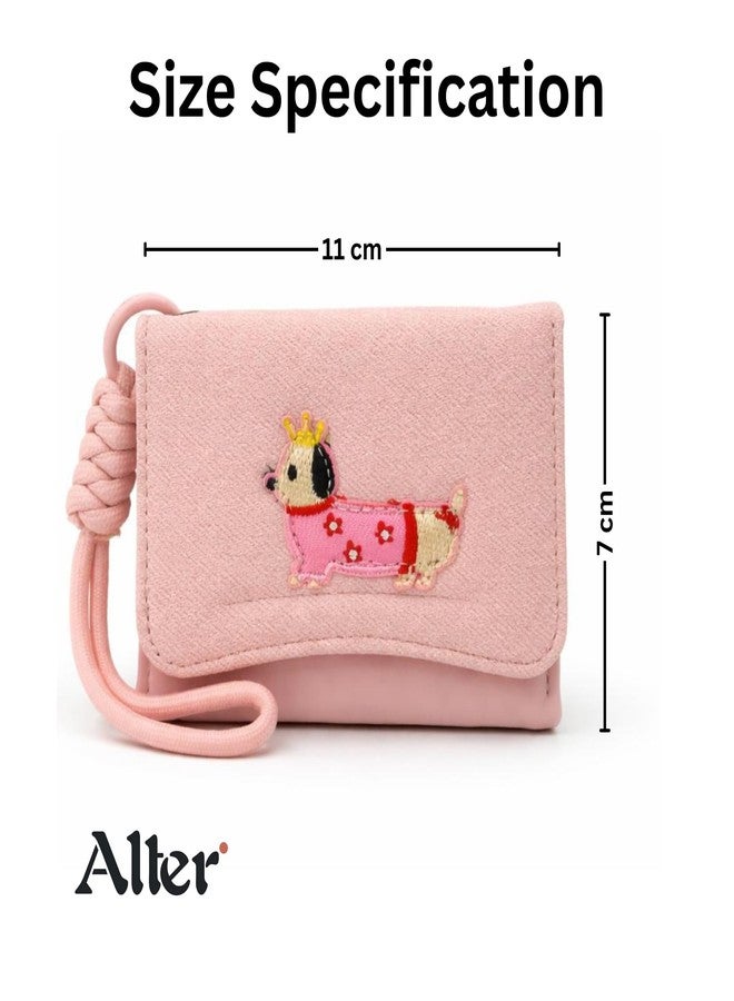 Alter Women's PU Leather Trifold Wallet, Pink, Cute Dog Embroidery, Detachable Wrist Strap, Snap Closure, 11x7 cm (Green) - Image 5