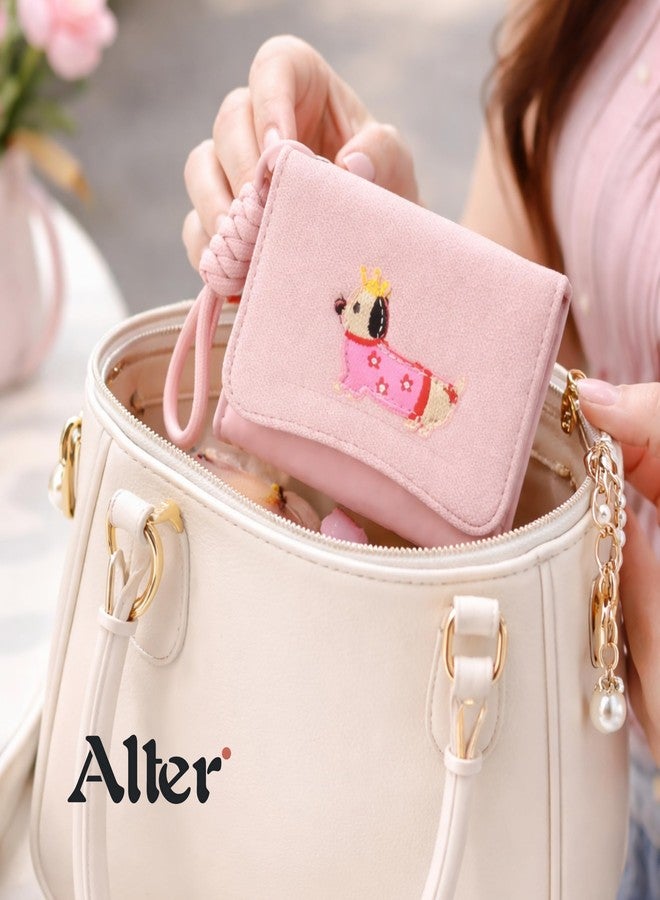 Alter Women's PU Leather Trifold Wallet, Pink, Cute Dog Embroidery, Detachable Wrist Strap, Snap Closure, 11x7 cm (Green) - Image 2