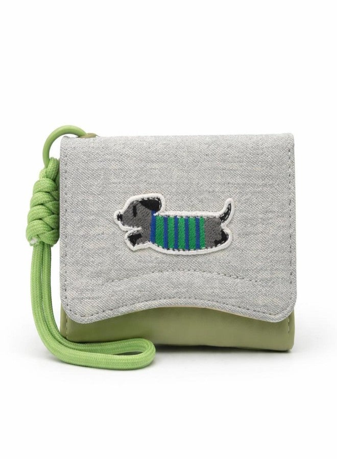 Alter Women's PU Leather Trifold Wallet, Pink, Cute Dog Embroidery, Detachable Wrist Strap, Snap Closure, 11x7 cm (Green) - Image 1