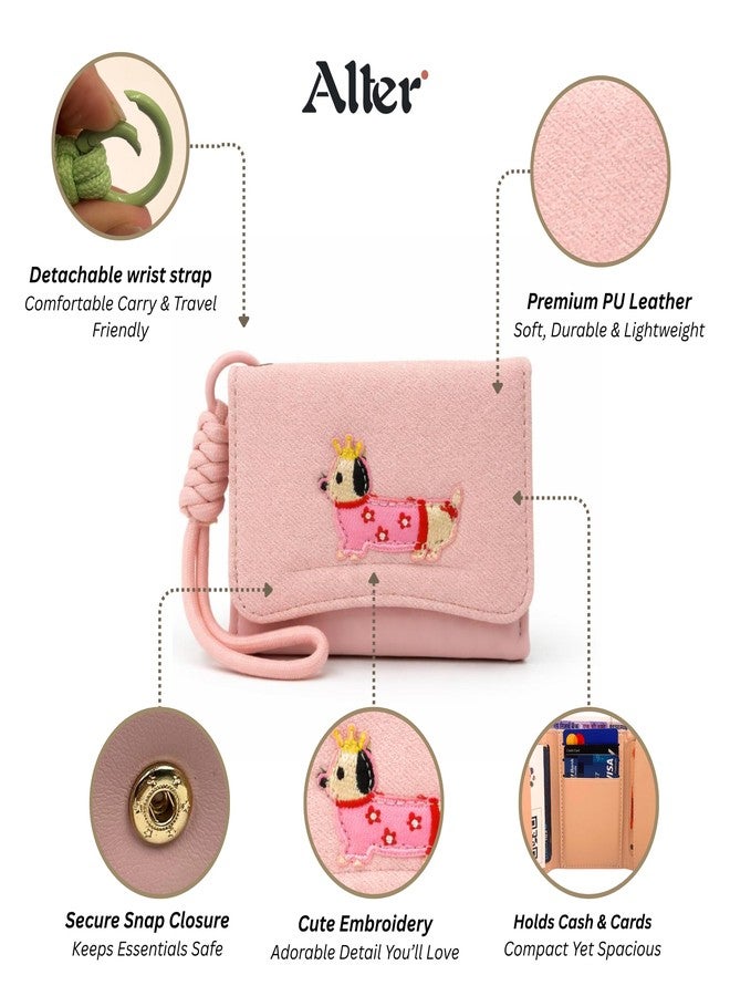 Alter Women's PU Leather Trifold Wallet, Pink, Cute Dog Embroidery, Detachable Wrist Strap, Snap Closure, 11x7 cm (Green) - Image 4