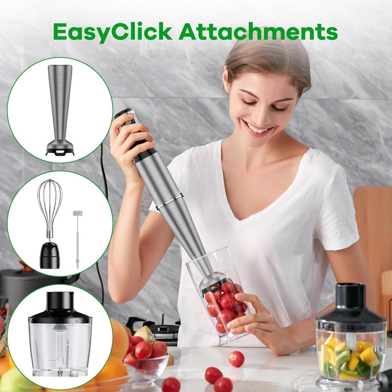 NIUB Immersion Hand Blender, 1000W Trigger Variable Speed 5 in 1 Stick Blender, Emulsion Blender with Chopper, Whisk and Frother for Soup, Baby Food and Smoothies - Image 4