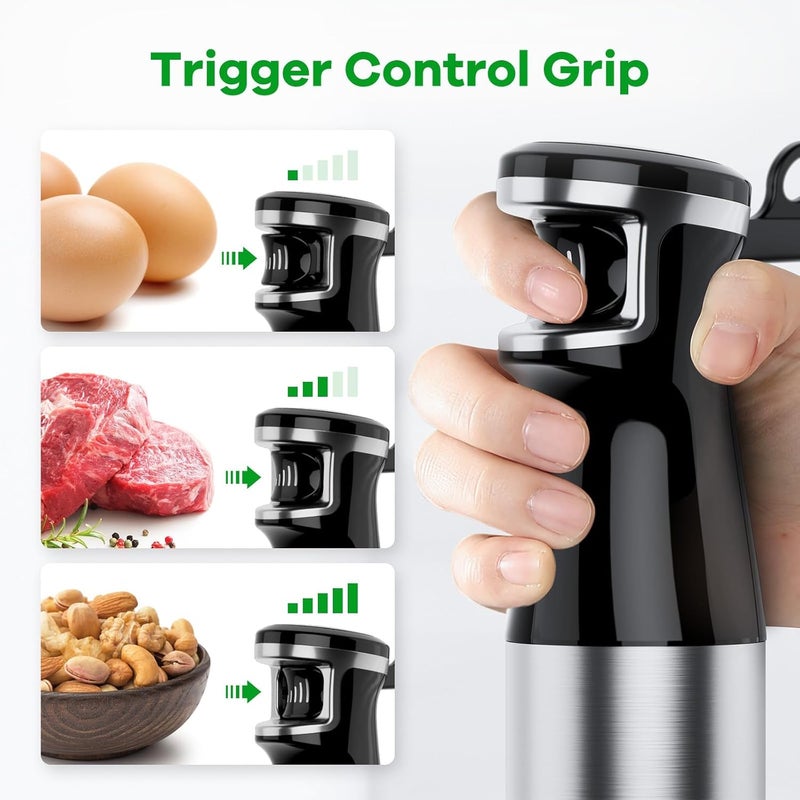NIUB Immersion Hand Blender, 1000W Trigger Variable Speed 5 in 1 Stick Blender, Emulsion Blender with Chopper, Whisk and Frother for Soup, Baby Food and Smoothies - Image 3