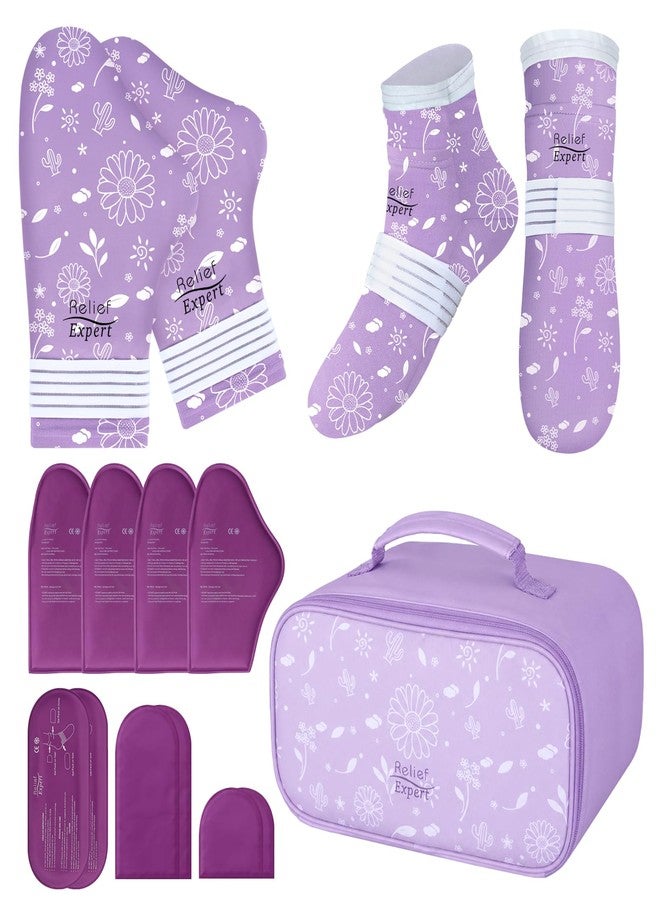 Relief Expert Cold Therapy Socks and Hand Ice Pack Set,Portable Gel Gloves & Socks with Insulated Carrier, Chemo Care Package for Women and Men, L,Purple - Image 1