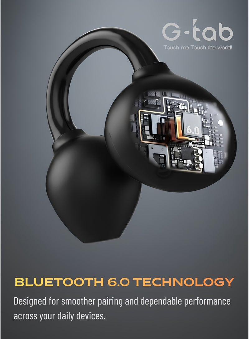 G-Tab CLIP 2 Open Ear Wireless Earbuds Bluetooth 6.0 | Lightweight Airy C-Bridge Design | True Wireless Earphones with ENC Noise Cancelling Calls | Dual Device Connectivity | Long Battery Life Up to 30 Hours Standby | Secure Comfortable Fit for Sports, Work & Daily Use | Black - Image 2