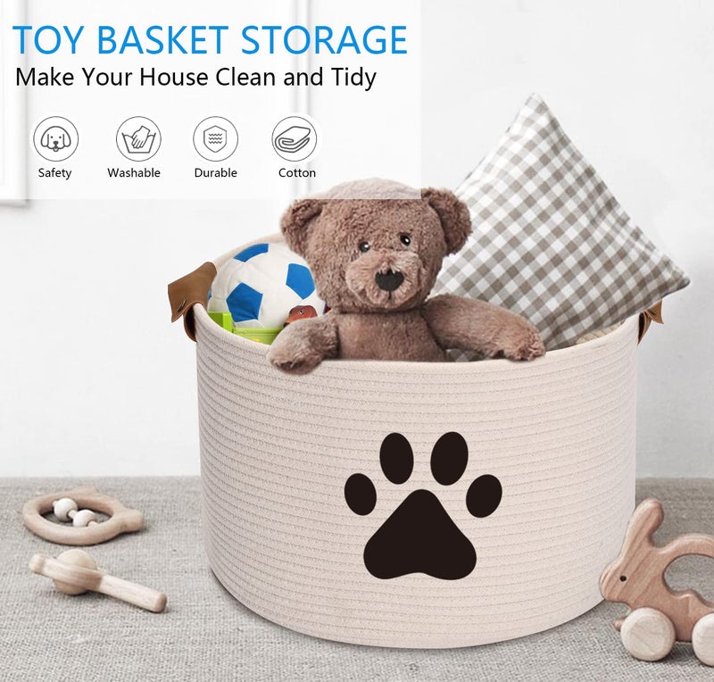 Morezi Dog toy bin pet cat toy box baskets in large suff storage - Perfect for collect toys, grooming stuff, closthing, diapers for Living Room, Playroom, Closet, Home - Beige - Image 2
