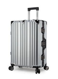 CABINPRO Lightweight Aluminum Frame Fashion Luggage Trolley Polycarbonate Hard Case Medium Checked Luggage Suitcase with 4 Quite 360 Degree Double Spinner Wheels CP001 Silver  - Image 1