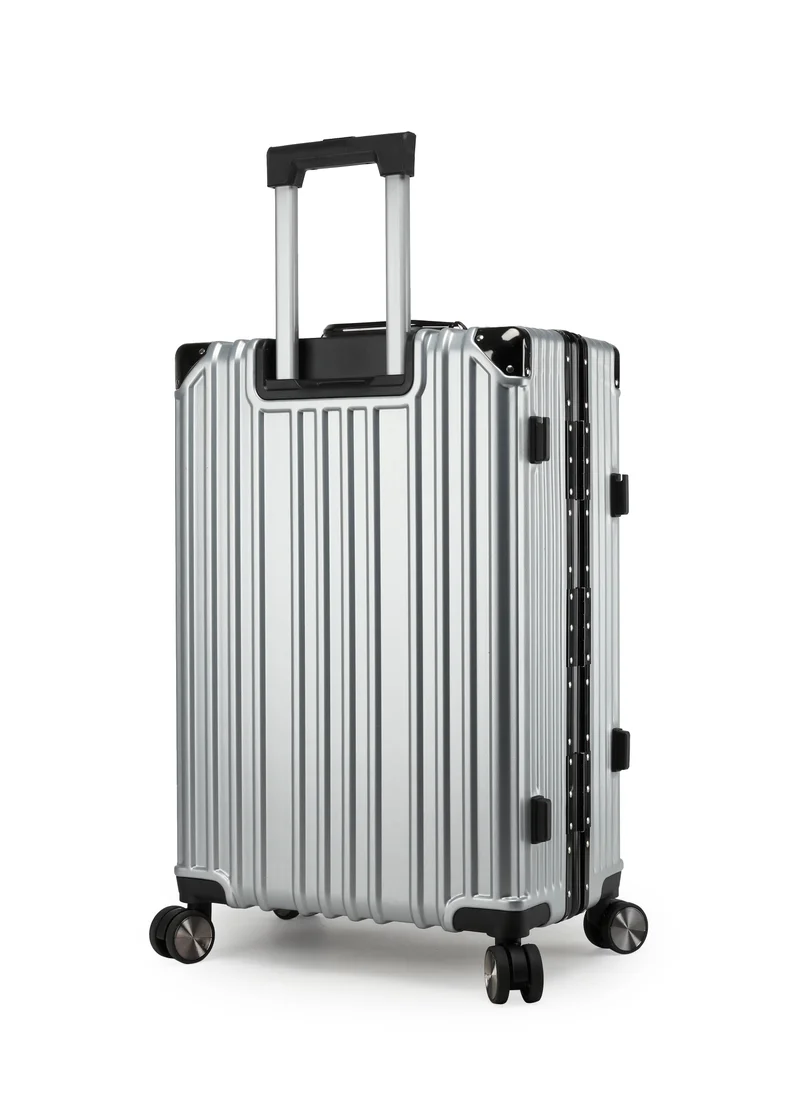 CABINPRO Lightweight Aluminum Frame Fashion Luggage Trolley Polycarbonate Hard Case Medium Checked Luggage Suitcase with 4 Quite 360 Degree Double Spinner Wheels CP001 Silver