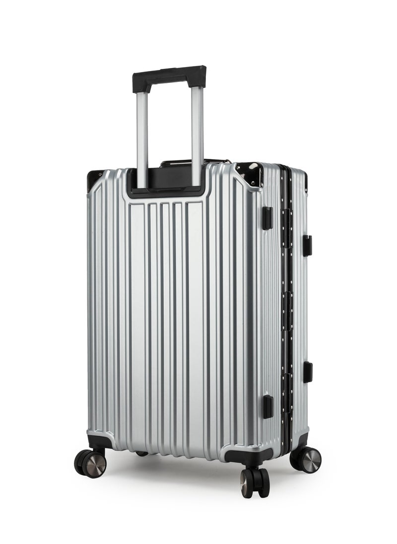 CABINPRO Lightweight Aluminum Frame Fashion Luggage Trolley Polycarbonate Hard Case Medium Checked Luggage Suitcase with 4 Quite 360 Degree Double Spinner Wheels CP001 Silver  - Image 2