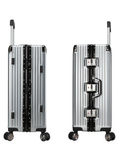 CABINPRO Lightweight Aluminum Frame Fashion Luggage Trolley Polycarbonate Hard Case Medium Checked Luggage Suitcase with 4 Quite 360 Degree Double Spinner Wheels CP001 Silver  - Image 3