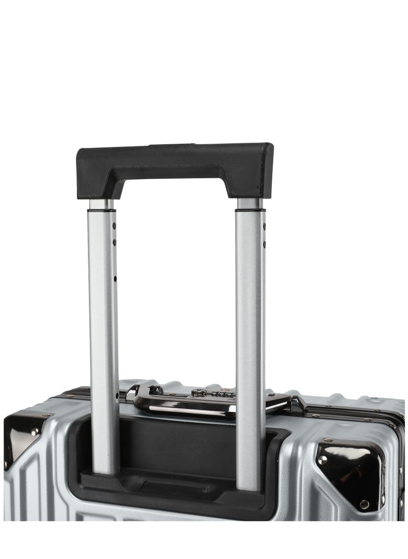 CABINPRO Lightweight Aluminum Frame Fashion Luggage Trolley Polycarbonate Hard Case Medium Checked Luggage Suitcase with 4 Quite 360 Degree Double Spinner Wheels CP001 Silver  - Image 4