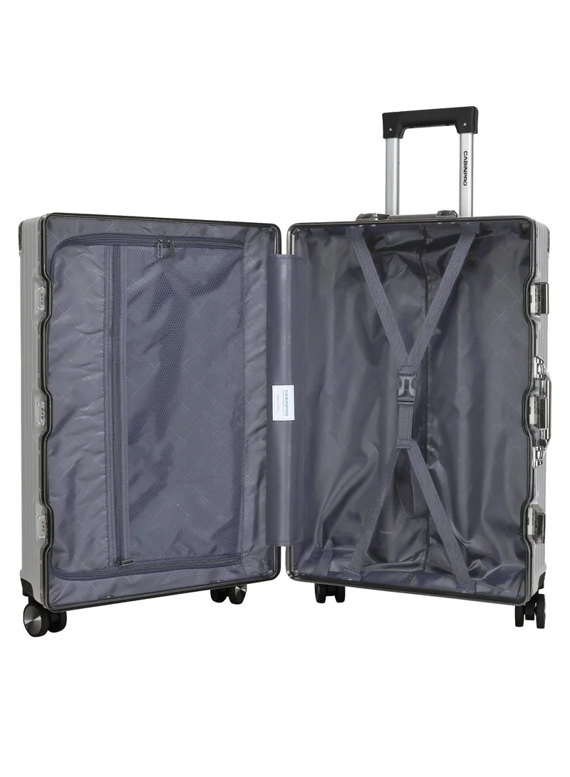 Cabinpro Silver Lightweight Aluminum Frame Fashion Luggage Trolley Polycarbonate Hard Case Medium Checked Luggage Suitcase with 4 Quite 360 Degree Double Spinner Wheels CP001 Silver  | Best Price UAE