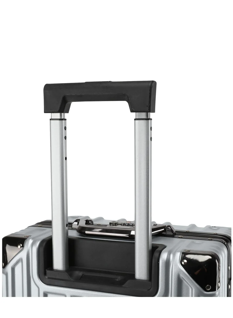 Cabinpro Silver Lightweight Aluminum Frame Fashion Luggage Trolley Polycarbonate Hard Case Medium Checked Luggage Suitcase with 4 Quite 360 Degree Double Spinner Wheels CP001 Silver  | Best Price UAE