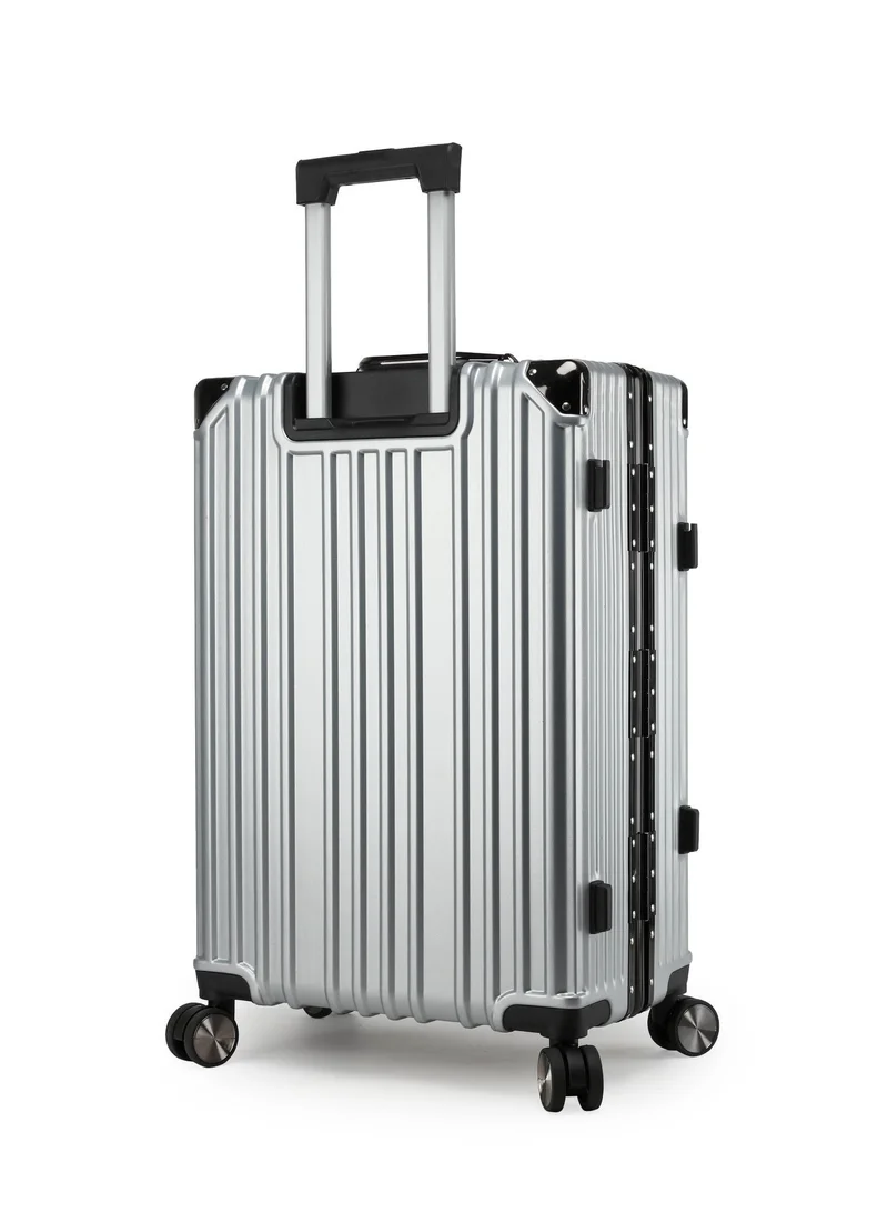 Cabinpro Silver Lightweight Aluminum Frame Fashion Luggage Trolley Polycarbonate Hard Case Medium Checked Luggage Suitcase with 4 Quite 360 Degree Double Spinner Wheels CP001 Silver  | Best Price UAE