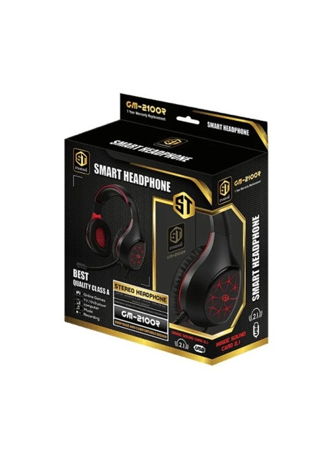 سماعة رأس ستريو للألعاب GM-2100R USB-A 7.1 LED من ST STANDARD - أسود/أحمر - Image 4