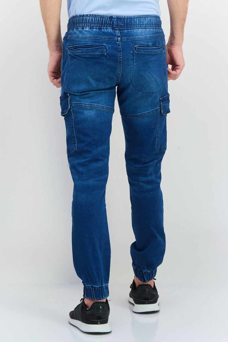 CROSSHATCH Men Tapered  Fit Washed Stretchable Cargo Denim Jeans, Blue - Image 2