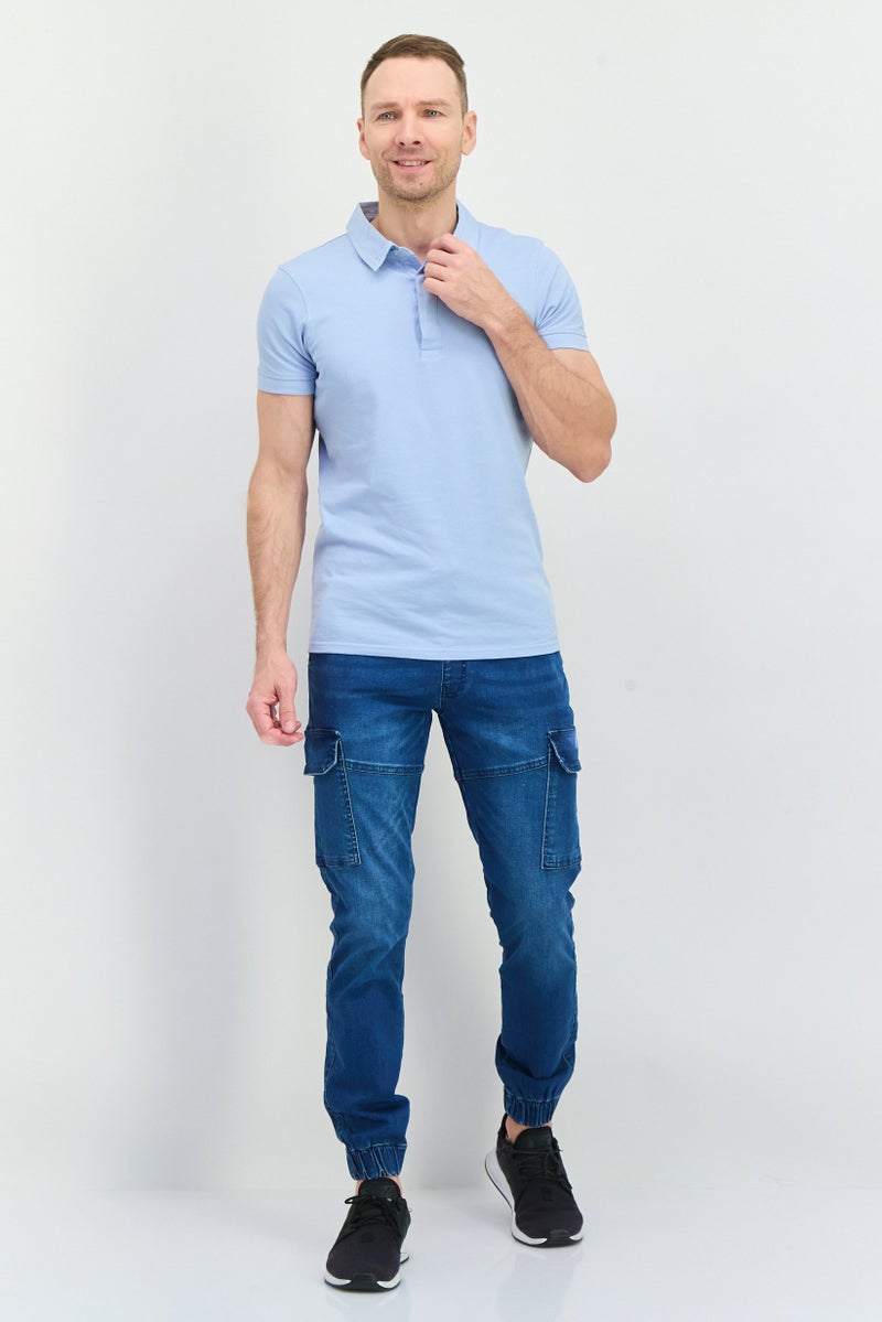 CROSSHATCH Men Tapered  Fit Washed Stretchable Cargo Denim Jeans, Blue - Image 4