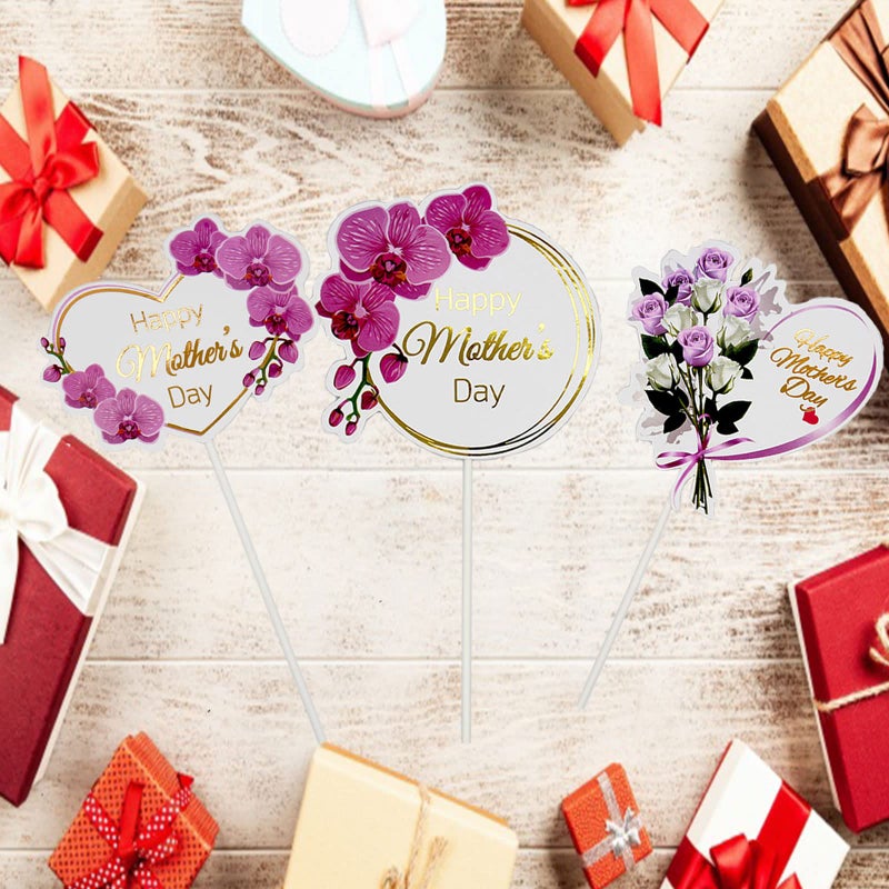 Timisea 24pcs Happy Mother's Day Cupcake Toppers, Heart Round Butterfly Orchid Rose Flower Cupcake Picks, Cake Decoration for Birthday Mother's Day Party Favors Supplies Favors - Image 2