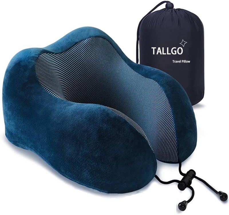 TALLGO Travel Pillow, Best Memory Foam Neck Pillow Head Support Soft Pillow for Sleeping Rest, Airplane Car & Home Use (Dark Blue) - Image 1