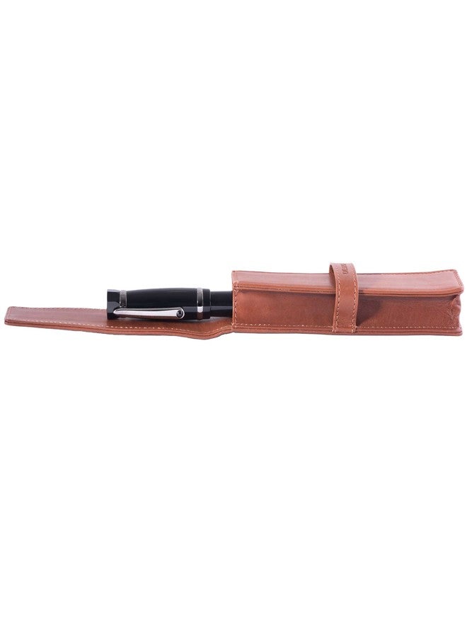 DiLoro Leather Single Pen Case Pencil Pouch Holder for One Fountain Ballpoint Rollerball Pen and Pencil (Bugatti Tan) - Image 5