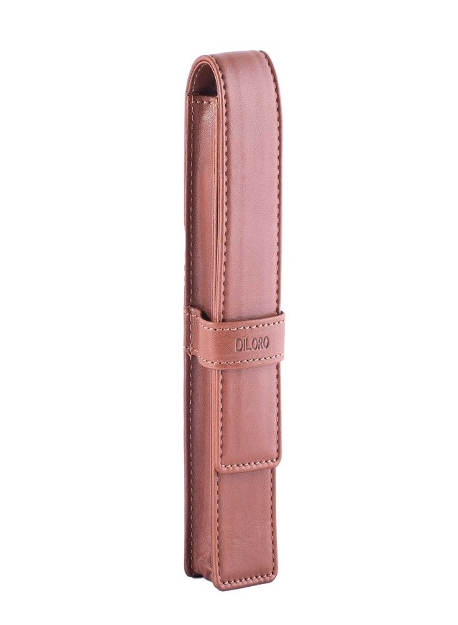 DiLoro Leather Single Pen Case Pencil Pouch Holder for One Fountain Ballpoint Rollerball Pen and Pencil (Bugatti Tan) - Image 3