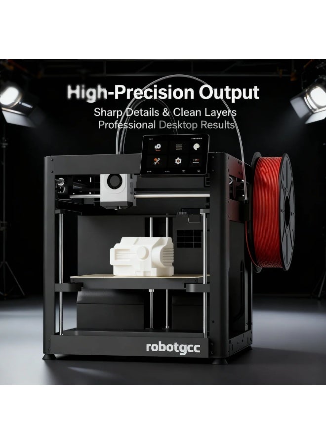 robotgcc High-Speed Desktop 3D Printer FDM Machine with Steel Frame for Professional Printing, 600mm/s Fast Printing Speed, High Precision Layer Accuracy, Stable Motion Control, Reliable Extrusion System, Desktop Manufacturing Solution for Rapid Prototyping, Engineering Validation, Educational 3D Printing, Maker Projects, Functional Parts Production, Large Model Printing, Continuous Long-Time Printing, Accurate Dimensional Results, Vibration Compensation Technology, High Acceleration 20000mm/s², Precision Filament Feeding, Professional Desktop 3D Printer for Designers, Engineers, Students, Makers, Schools, Labs, Workshops, Product Development, and Small-Scale Manufacturing - Image 1