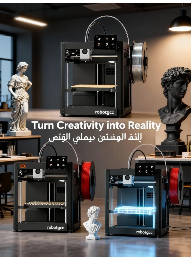 robotgcc High-Speed Desktop 3D Printer FDM Machine with Steel Frame for Professional Printing, 600mm/s Fast Printing Speed, High Precision Layer Accuracy, Stable Motion Control, Reliable Extrusion System, Desktop Manufacturing Solution for Rapid Prototyping, Engineering Validation, Educational 3D Printing, Maker Projects, Functional Parts Production, Large Model Printing, Continuous Long-Time Printing, Accurate Dimensional Results, Vibration Compensation Technology, High Acceleration 20000mm/s², Precision Filament Feeding, Professional Desktop 3D Printer for Designers, Engineers, Students, Makers, Schools, Labs, Workshops, Product Development, and Small-Scale Manufacturing - Image 4