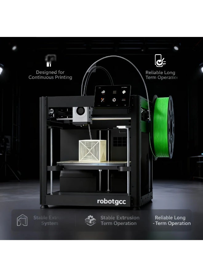 robotgcc High-Speed Desktop 3D Printer FDM Machine with Steel Frame for Professional Printing, 600mm/s Fast Printing Speed, High Precision Layer Accuracy, Stable Motion Control, Reliable Extrusion System, Desktop Manufacturing Solution for Rapid Prototyping, Engineering Validation, Educational 3D Printing, Maker Projects, Functional Parts Production, Large Model Printing, Continuous Long-Time Printing, Accurate Dimensional Results, Vibration Compensation Technology, High Acceleration 20000mm/s², Precision Filament Feeding, Professional Desktop 3D Printer for Designers, Engineers, Students, Makers, Schools, Labs, Workshops, Product Development, and Small-Scale Manufacturing - Image 2